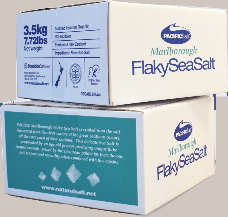 Pacific Salt Marlborough Flaky Sea Salt, 3.5 kg cartons (two stacked)