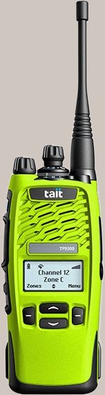 Tait TP9300 series (TP9355) handheld DMR radio, hi-vis lime