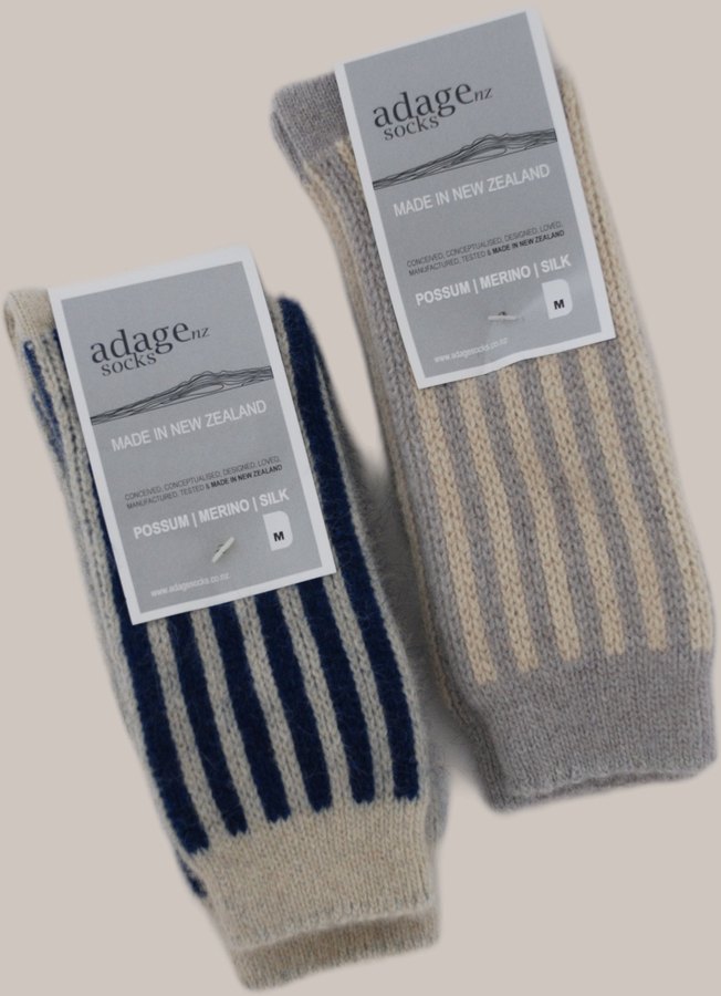 Luxury Possum Adult Socks (striped, two pairs with Made in NZ bands)