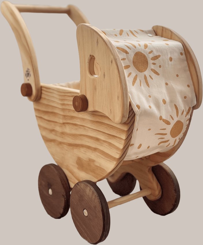 Wooden Doll's Pram (with sun-print hood)